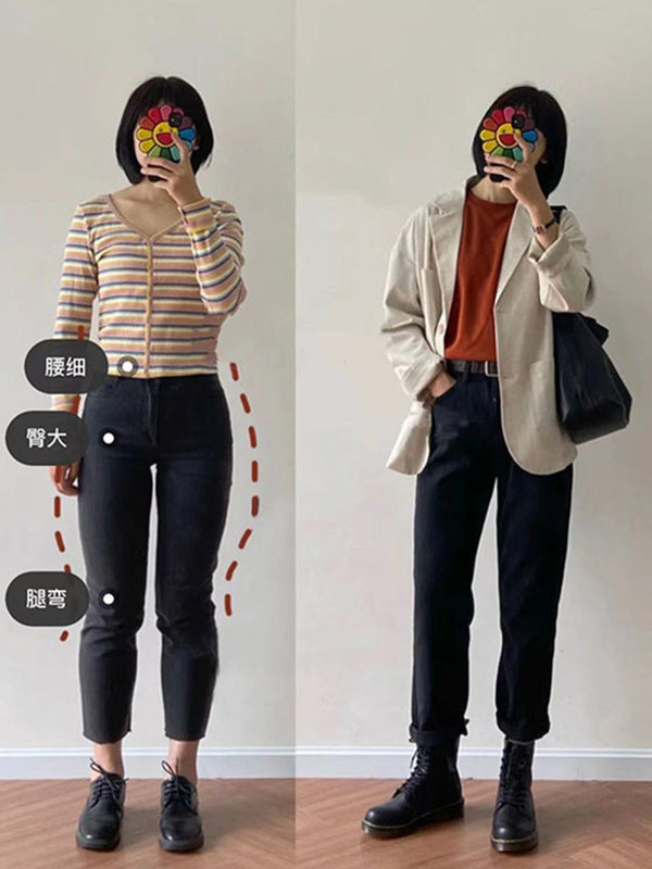 遮胯显瘦微胖mm大码烟管配马丁靴的裤子梨形身材粗腿宽胯牛仔裤女