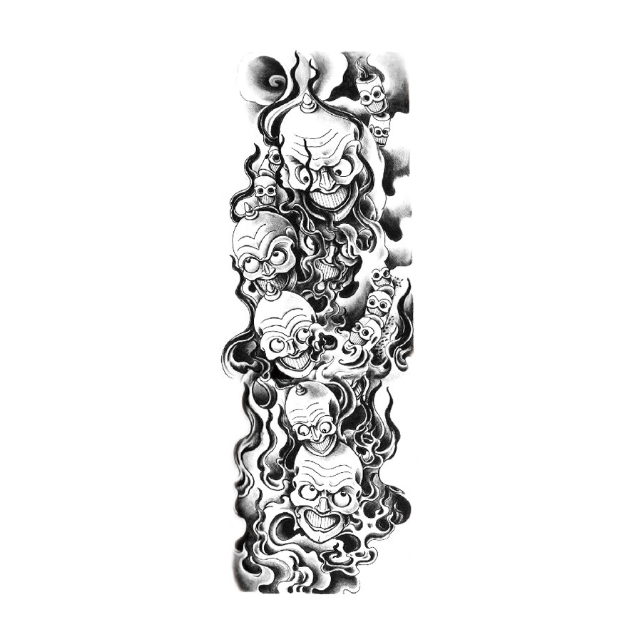 骷髅头纹身贴_全臂纹身贴纸满臂大眼鬼骷髅头图腾防水花臂纹身贴男女