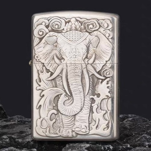 祝融烟具国货佐罗纯银925双面浮雕六牙象神3d立体吉祥象牙煤油机