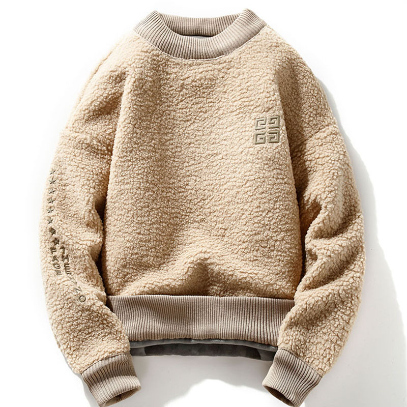 冬装羊羔绒毛衣男士2021新款圆领针织衫加绒加厚保暖衣服线衣潮牌