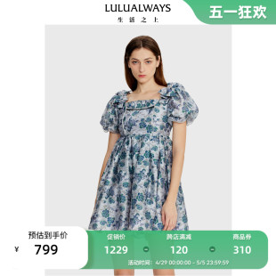 【商场同款】LULUALWAYS夏季新款甜美大方领系带蝴蝶结连衣裙