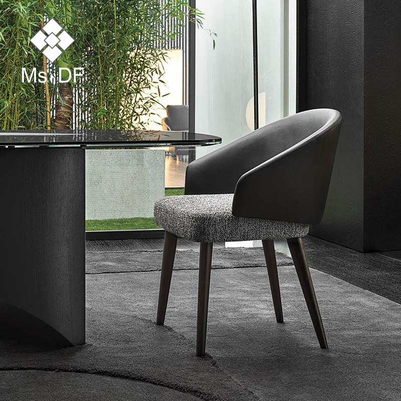 ms严选minotti 意式轻奢新款餐厅真皮布艺餐椅书椅家用吃饭餐椅