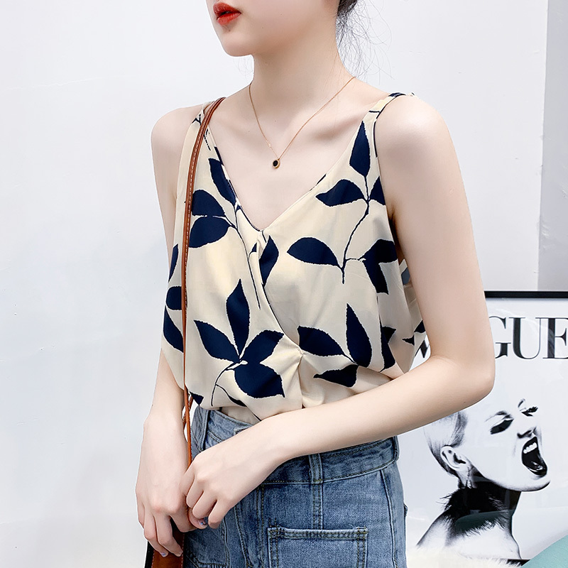 树叶吊带背心女2021夏季新款韩版宽松显瘦清新无袖印花心机上衣潮|ruв категории Женская одежда, жилет подтяжки - от Buy2taobao.com для оказания профессиональной услуги покупки агента Taobao
