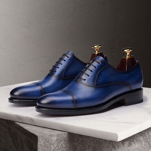 梵高固特异手工上色真皮男鞋德比鞋婚鞋男士商务正装皮鞋牛津鞋