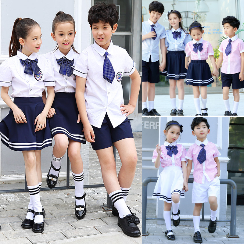 大班六年级毕业照班服夏季套装 幼儿园服校服英伦风短袖裙小学生图片
