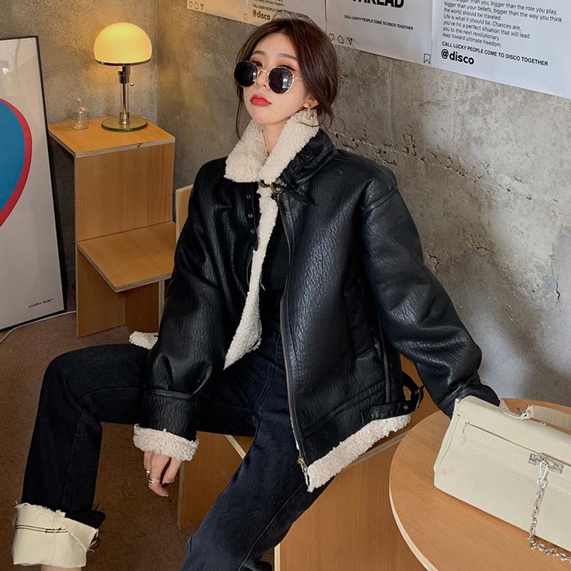 皮毛一体外套女2021年新款秋冬羊羔毛皮草短款皮衣女韩版宽松机车|msdalam kategori Butik wanita / wanita, jaket pendek - dari Buy2taobao.com untuk memberikan perkhidmatan ejen Taobao profesional membeli