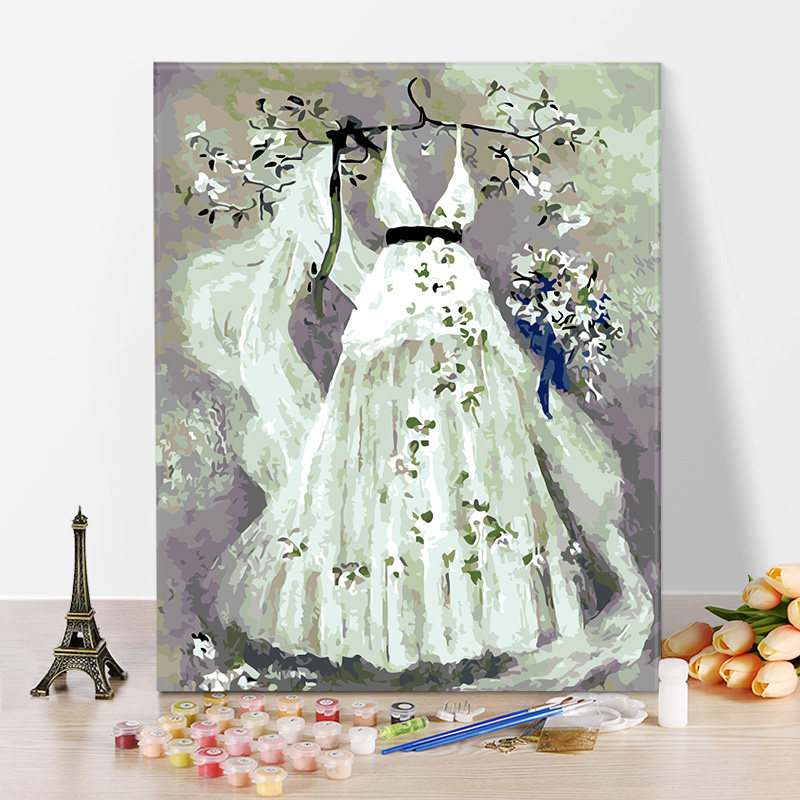 加厚框diy数字油画客厅欧式情侣结婚手绘填色装饰画 梦中婚纱