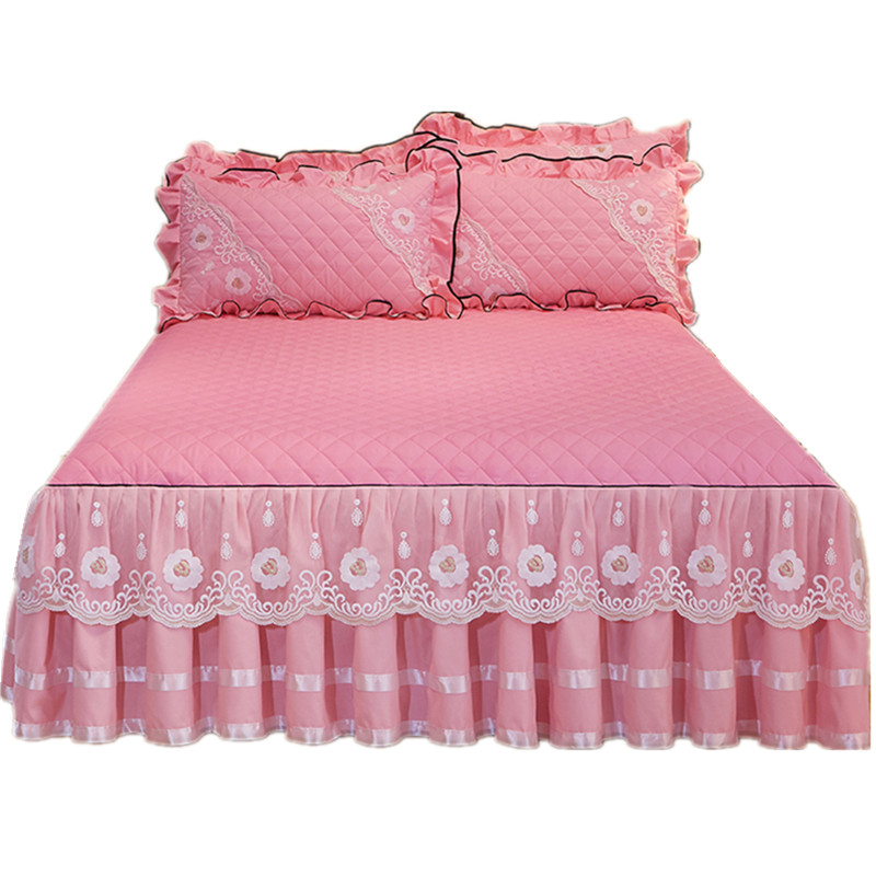 欧式蕾丝花边床裙单件三件套可选加厚床罩防滑双人公主风床套1.8m