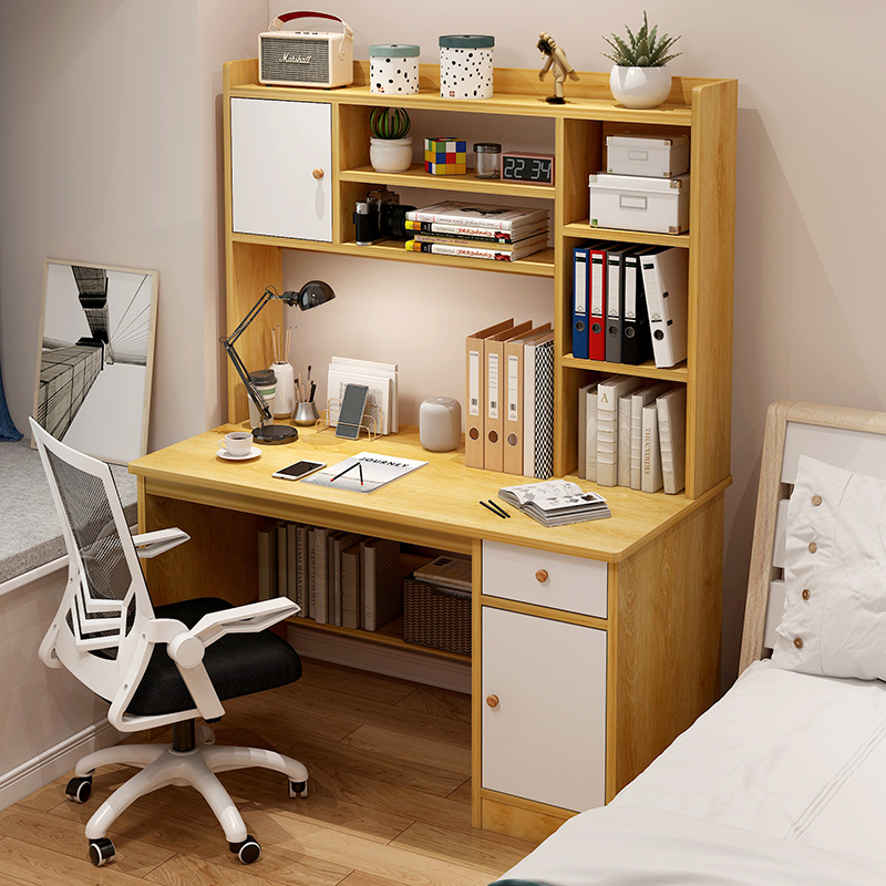 儿童学习桌家用书桌书架一体小学生简约写字桌子卧室电脑桌椅套装