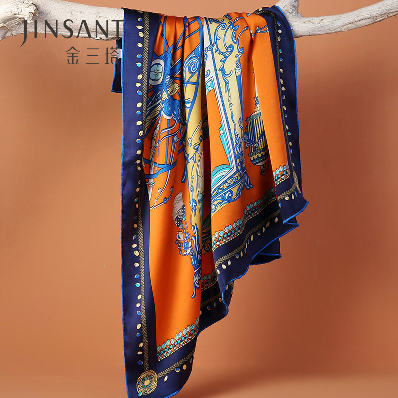 2019 Autumn and winter New products Jinsanta Real silk Satin printing Large square mulberry silk scarfin the Accessories/Leather belt/Hat/Muffler , Muffler/Scarves/Shawl category - from Buy2taobao.com to provide professional Taobao agent buy service