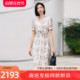 歌蒂诗2024夏季专柜新款优雅知性中式印花V领短袖连衣裙8E22L1888