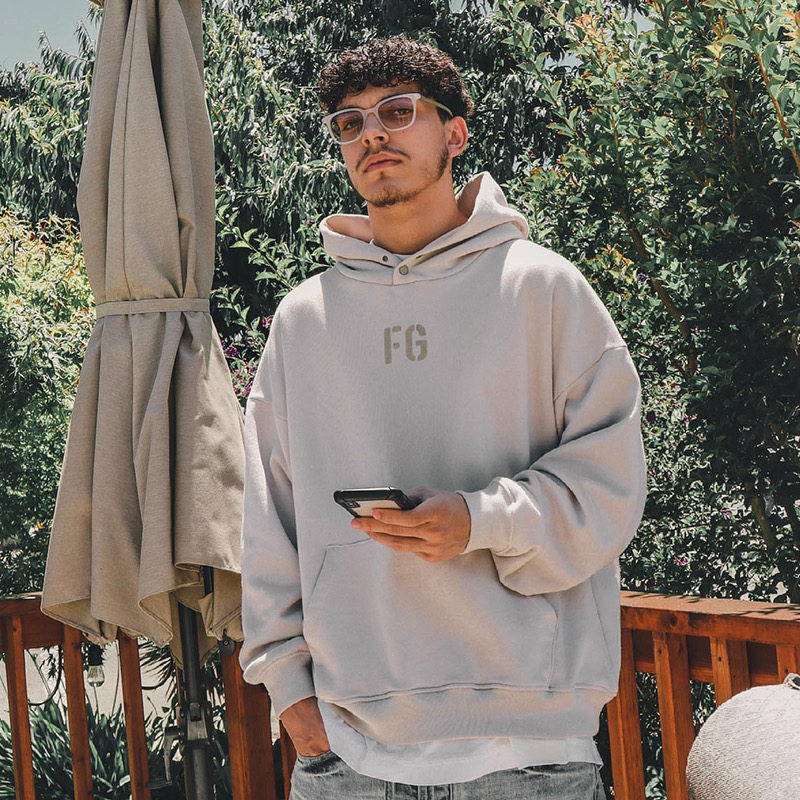 fear of god第七季fg植绒字母帽衫fog高街宽松水泥白套头卫衣外套