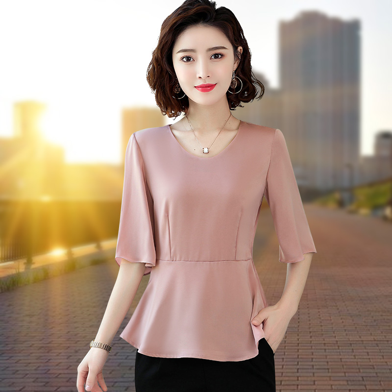 夏装新款加肥加大码女装胖女人穿的200斤减龄雪纺七分袖衬衫已售28