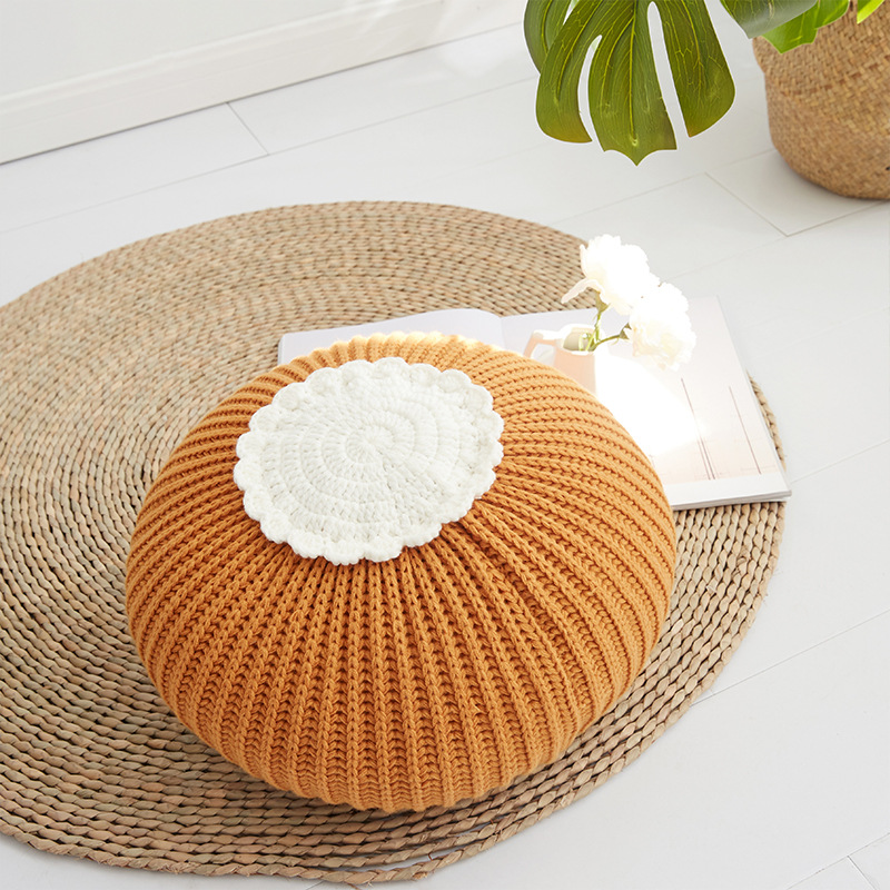 北欧ins手工针织可爱南瓜抱枕靠垫办公室民宿腰枕圆形沙发靠枕套