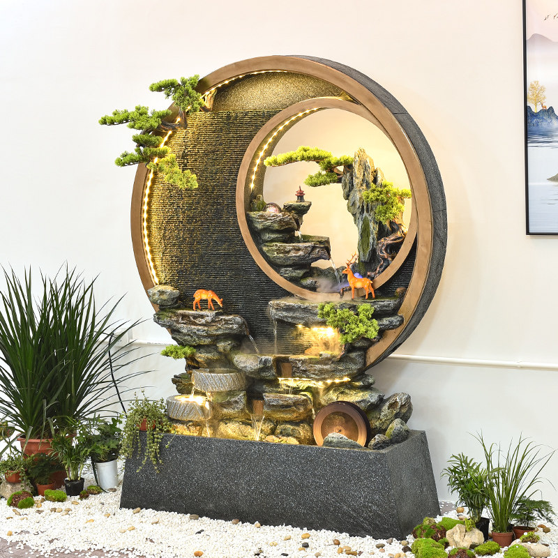 新中式水幕墙流水屏风玄关庭院景观假山水景喷泉客厅落地生财摆件