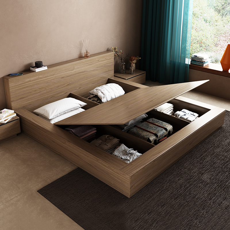 维美家北欧双人床1.8米现代简约日式1.5米主卧板式储物床高箱婚床