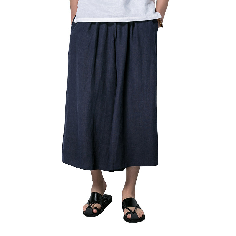 中国风夏季棉麻七分裤男士宽松裙裤潮流休闲运动阔腿裤d335p70图片