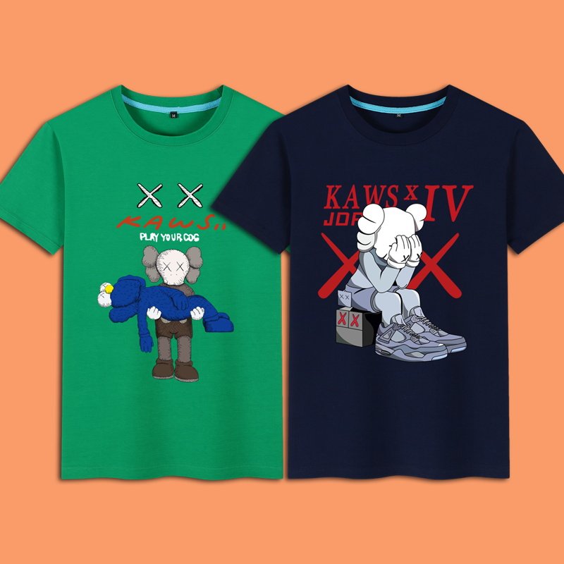 kaws芝麻街二次元cos卡通动漫周边夏季衣服短袖t恤纯棉圆领情侣潮