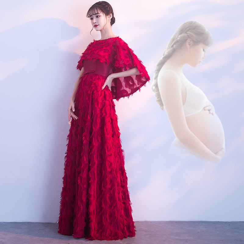 高腰孕妇敬酒服新娘2019新款夏季红色现代结婚宴会晚礼服裙女宽松
