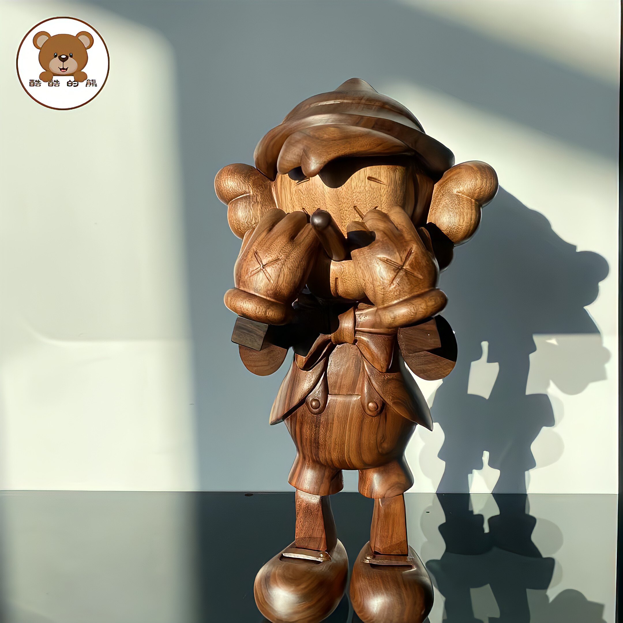 酷酷的熊kaws捂脸站姿匹诺曹北美黑胡桃原木潮玩公仔手办装饰摆件
