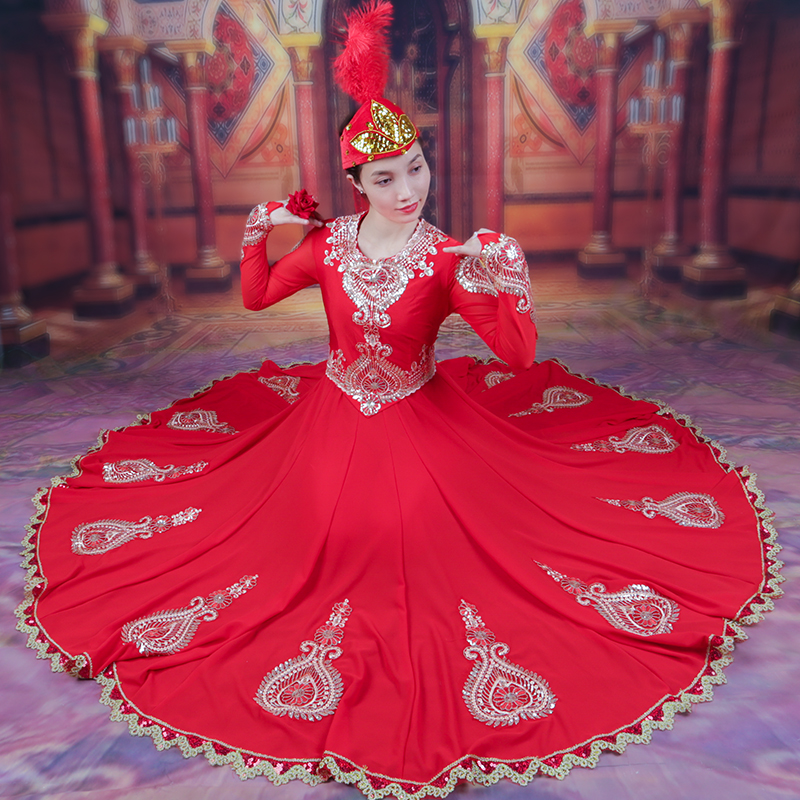 天山美翼舞蹈服高定款新疆舞连衣裙720度维族大摆长裙舞台表演款