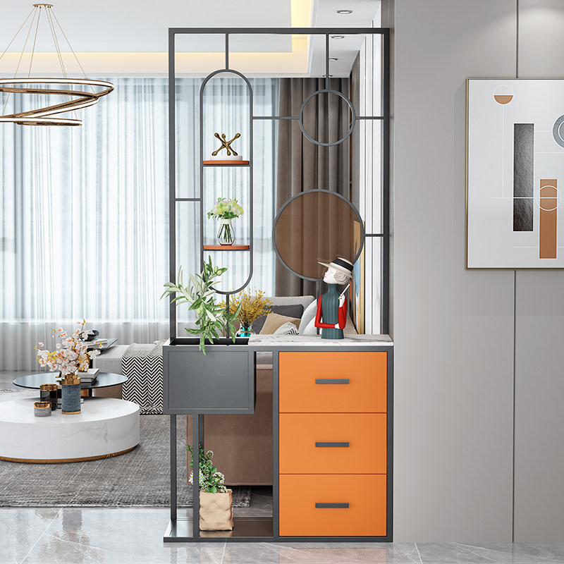 不锈钢轻奢入户屏风隔断简约现代进门客厅收纳置物玻璃门厅玄关柜