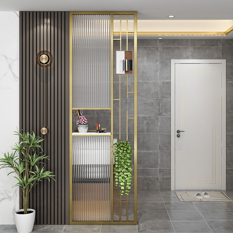 不锈钢屏风洗手台隔断入户客厅简约轻奢长虹玻璃玄关置物镂空墙