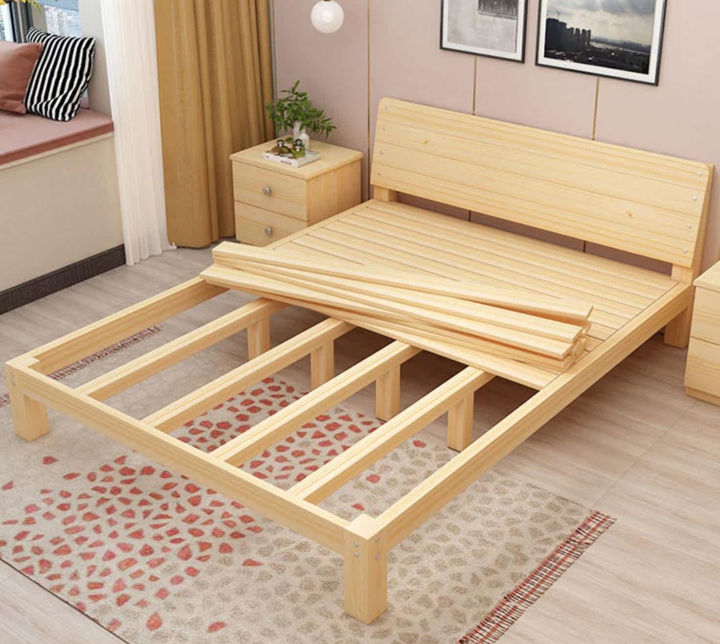 2019新款实木床家具现代床架经济简易卧室工厂12米15米木工储物