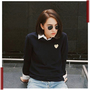 ins风 桃心刺绣爱心套头v领毛衣羊毛针织衫男女百搭文艺情侣装,可在折