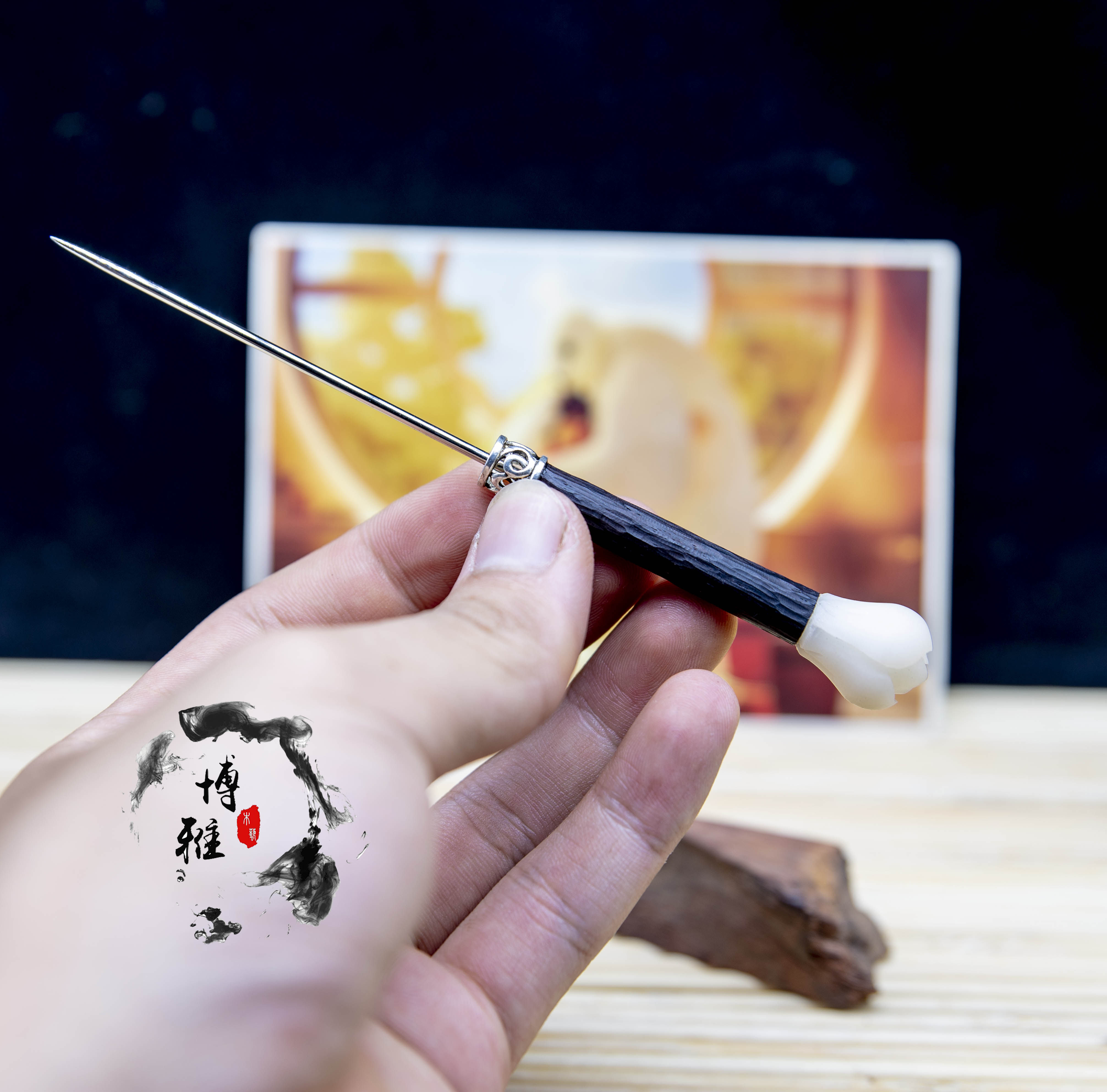 【博雅木艺】菩提花藏剑簪黑檀木发簪藏针簪古风宫廷防身汉服配饰