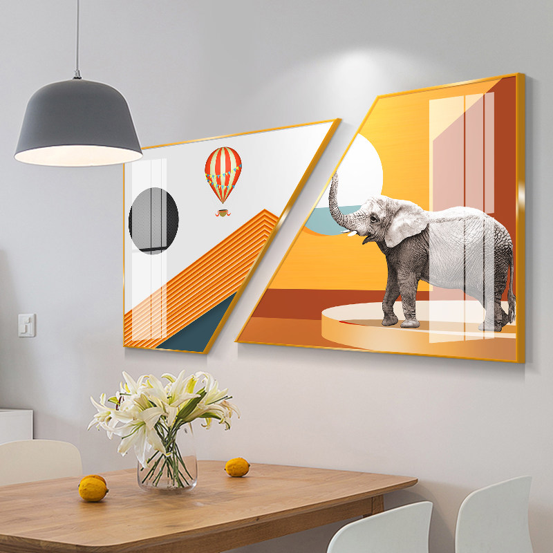 轻奢时尚大气餐厅装饰画沙发背景墙壁画梯形现代简约客厅玄关挂画