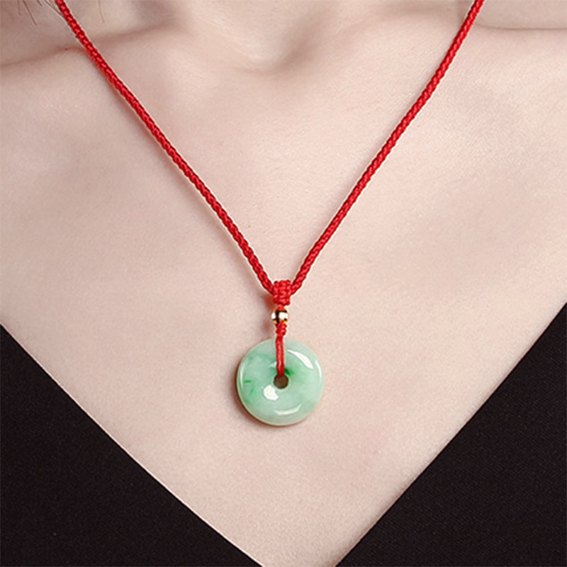 凤禧珠宝翡翠平安扣吊坠玉石玉器玉挂件玉佩配足金小金珠女首饰