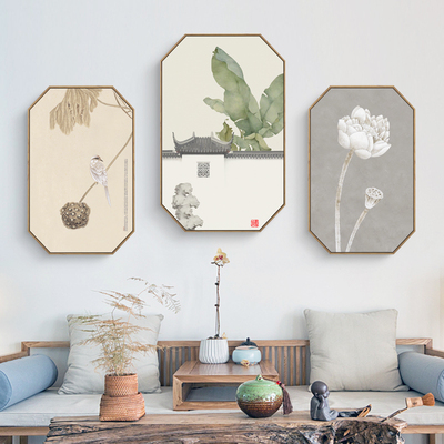 禅境 新中式禅意客厅装饰画沙发背景墙画水墨八边形挂画玄关壁画