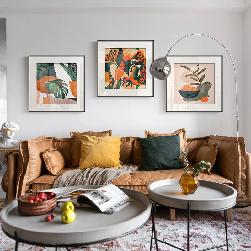 橘野 北欧风格客厅装饰画橙色绿植挂画铝合金属框沙发背景墙壁画