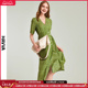 HAVVA2024夏季新款绿色碎花连衣裙女气质v领显瘦雪纺裙子Q2075