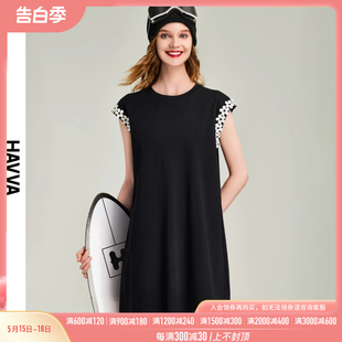 HAVVA2024夏季新款黑色连衣裙女气质短款宽松设计感t恤裙子Q2672
