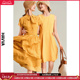 HAVVA2024夏季新款黄色波点连衣裙女收腰中长款气质雪纺裙子Q2173