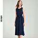 HAVVA2024夏季新款法式无袖连衣裙女气质显瘦开叉雪纺裙子Q2345