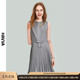 HAVVA2024夏季新款法式连衣裙女气质无袖高级感a字百褶裙子Q33381