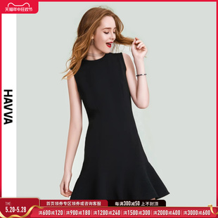 HAVVA2024夏季新款黑色无袖连衣裙女气质修身裙子鱼尾裙Q33392