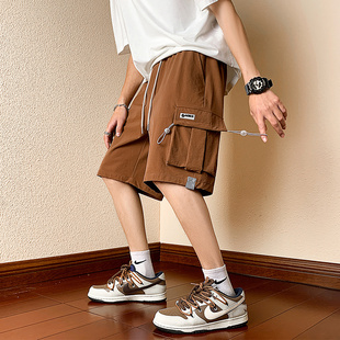 美式工装短裤男夏季潮流纯色宽松多口袋篮球运动裤新款休闲五分裤