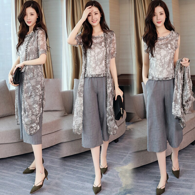 2019年新款女装三件套搭配名媛阔腿裤早春款裙裤套装夏季时尚夏装