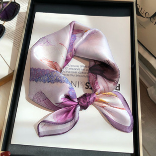 紫色真丝丝巾高级感女百搭春秋洋气小方巾100%桑蚕丝送礼丝绸领巾
