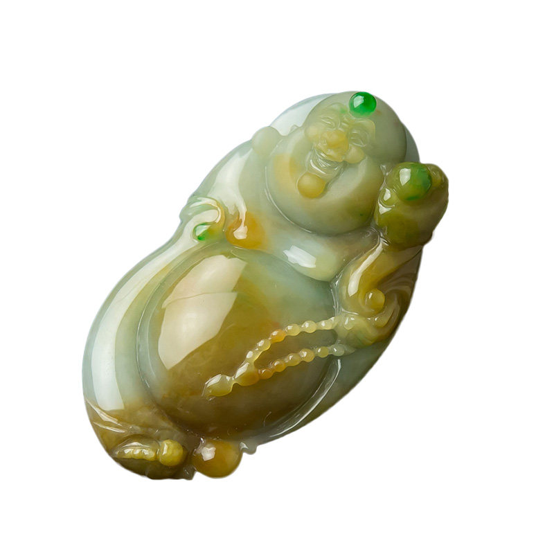 【即刻拍】老坑糯种精雕三彩逍遥佛42.7g(重量含牌)