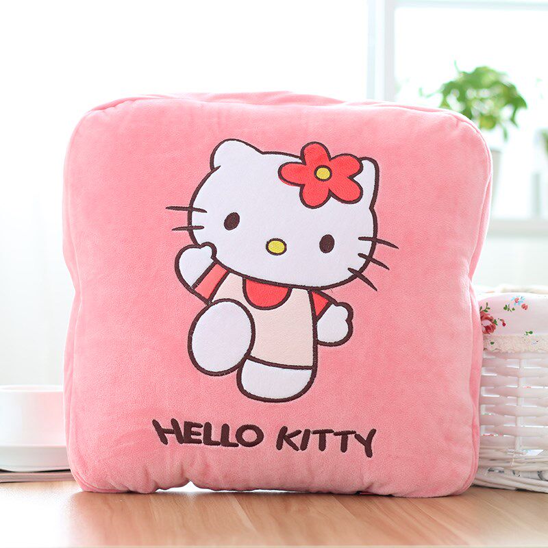 可爱卡通凯蒂猫抱枕被子两用车用车上空调被珊瑚绒叮当猫午睡毯子