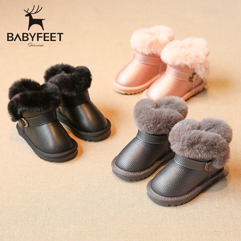 babyfeet鼕季寶寶雪地靴 防滑女童學步鞋保暖加絨兒童短靴鼕靴子