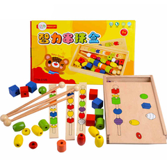 陶陶木智力串珠盒木制质大号穿珠子儿童早教益智形状颜色认知玩具