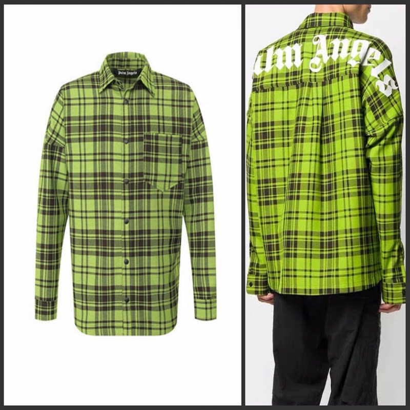 palm棕榈天使angels字母logo格子衬衫吴宣仪同款荧光绿外套男女潮