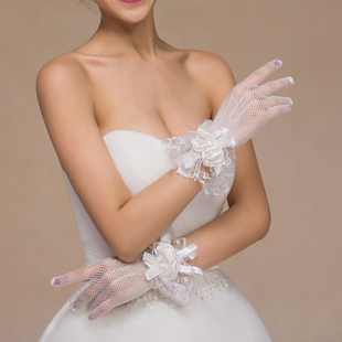 新娘手套网纱包指2019新款婚纱礼服旗袍短款白色配件韩式花朵甜美