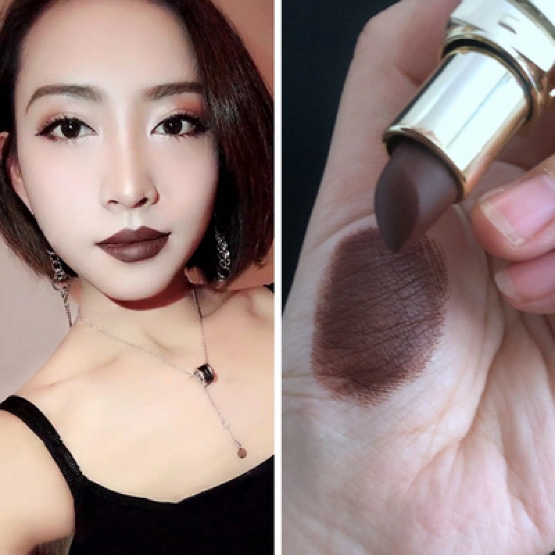 欧美风暗色暗黑系巧克力口红黑色唇釉高冷复古哑光色红棕2022新品